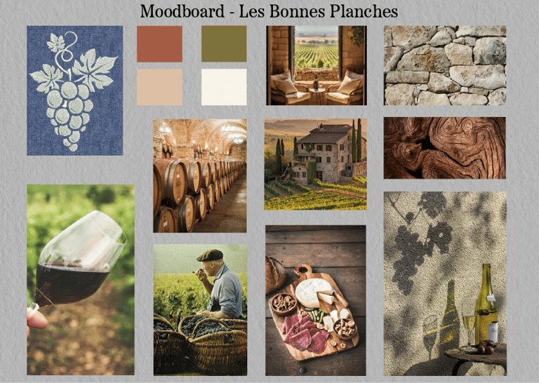 moodboard les bonnes planches. différents éléments visuels créant une ambiance