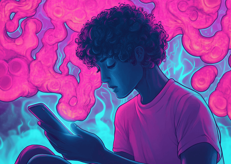 a man sitting on a chair with a cell phone