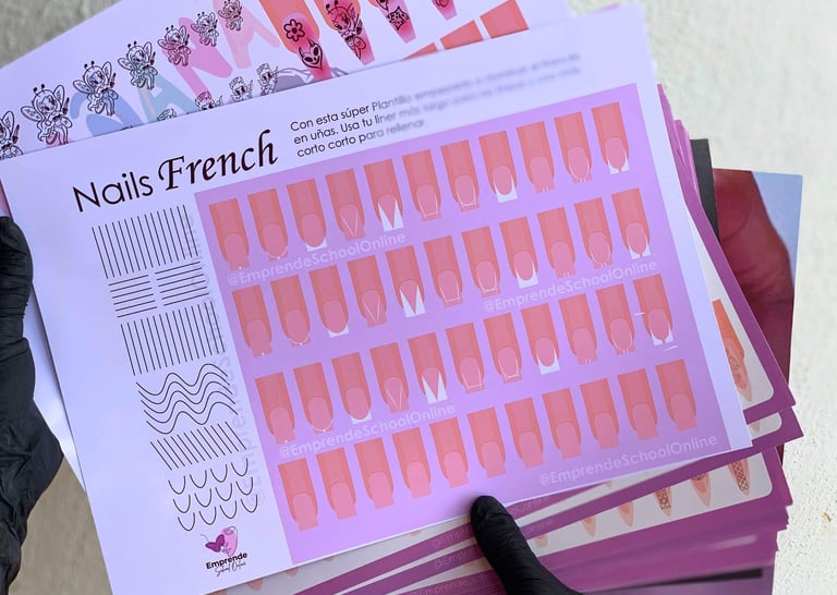 Plantilla de practica Nails French para manicuristas principientes.