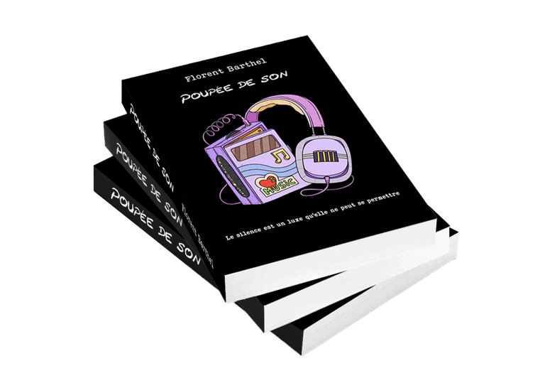 Mockup roman broché poupée de son - Florent Barthel, auteur.