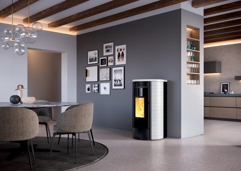 a modern stove top stove with a wood burning stovetop