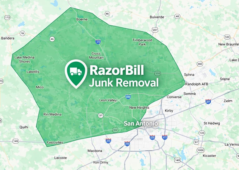 Razorbill Junk Removal Works In Alamo Ranch, Fair Oaks Ranch, Shavano Park, Helotes, Boerne, The Dom