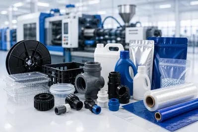 Plastic parts and packaging materials used in industrial and consumer packaging applications