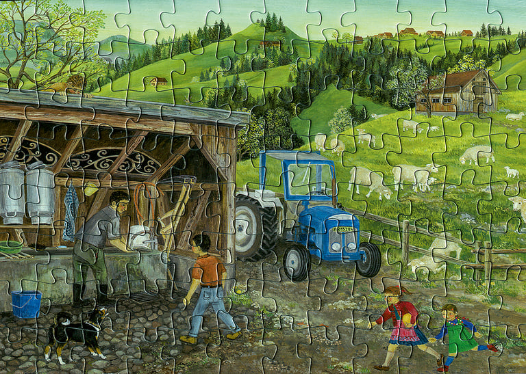 a puzzle piece puzzle piece with a picture of a farm scene