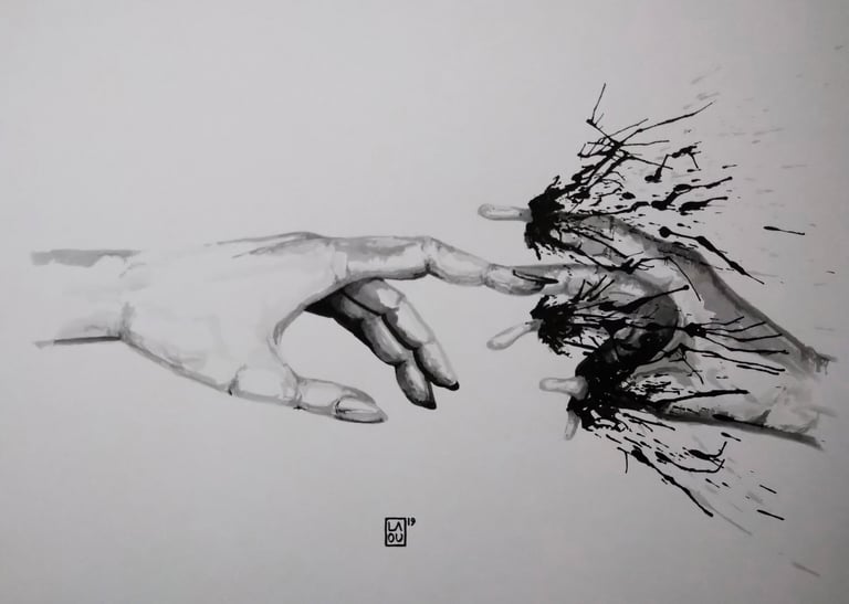 a drawing of the creation of Adam