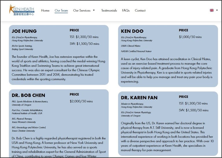 Screenshot of the Our Team page on Keen Health website