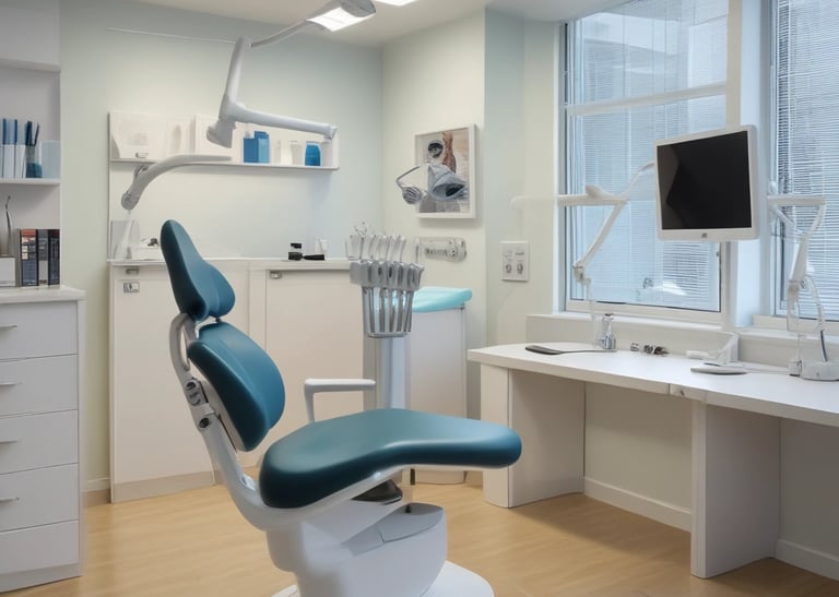 A dentist smiling while reading a personalized message on a tablet from an AI assistant.