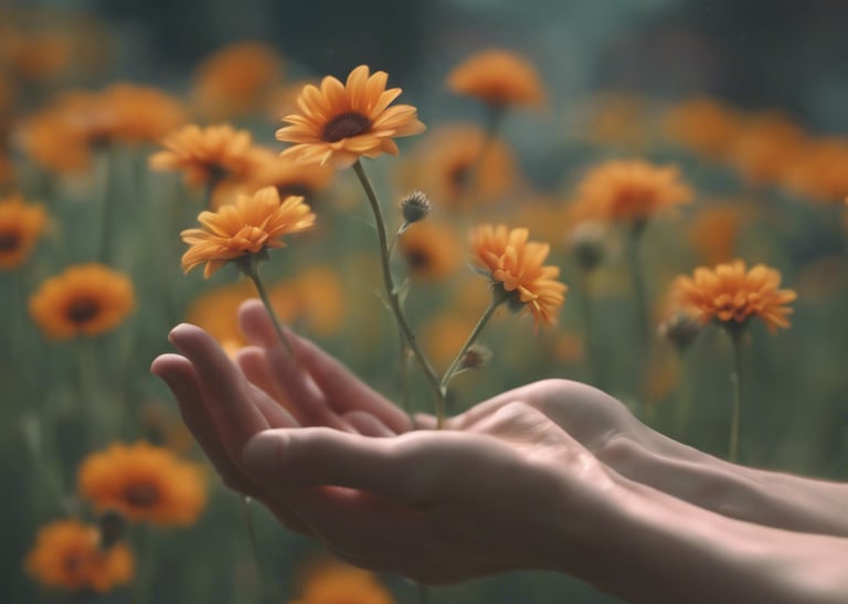 a hand holding flowers, showing Osmou's branding.