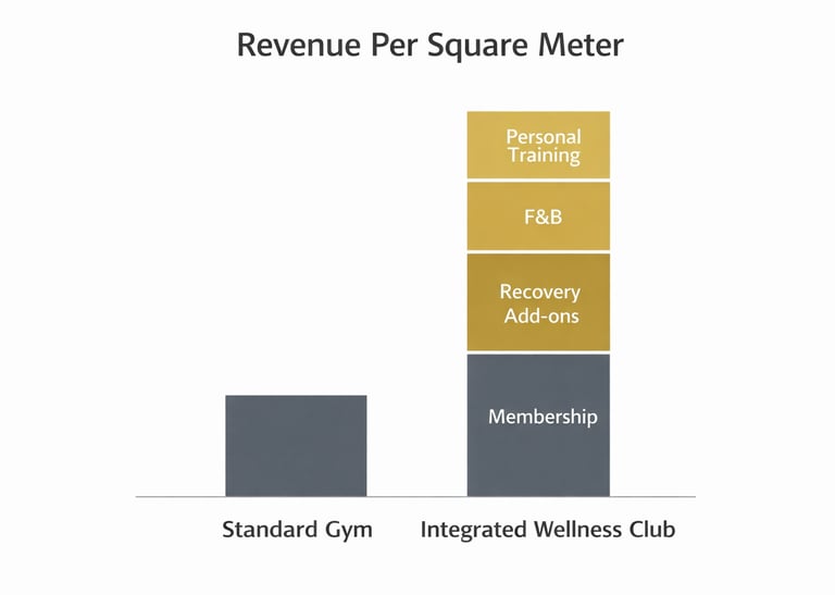 A chart visualization showing Revenue Per Square Meter for integrated wellness facility