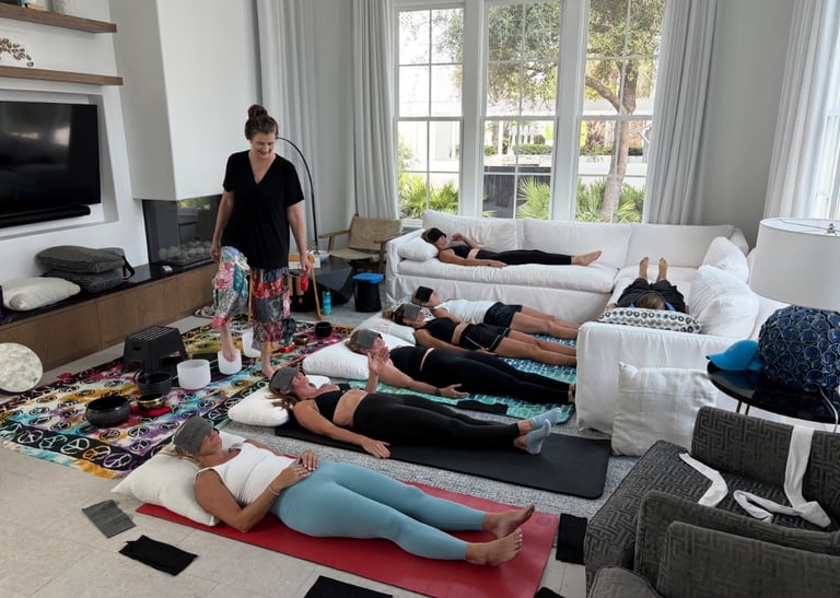 A group of women in a soundbath class.