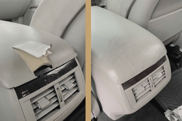 car center console tear before and after repair