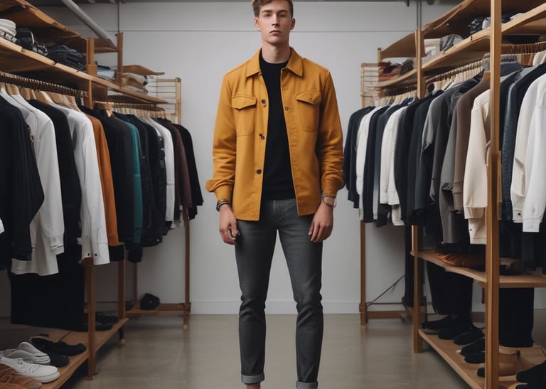 a man standing in a clothing store