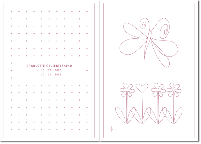 Trauerkarte in der Farbe Rosa für ein verstorbenes Kind