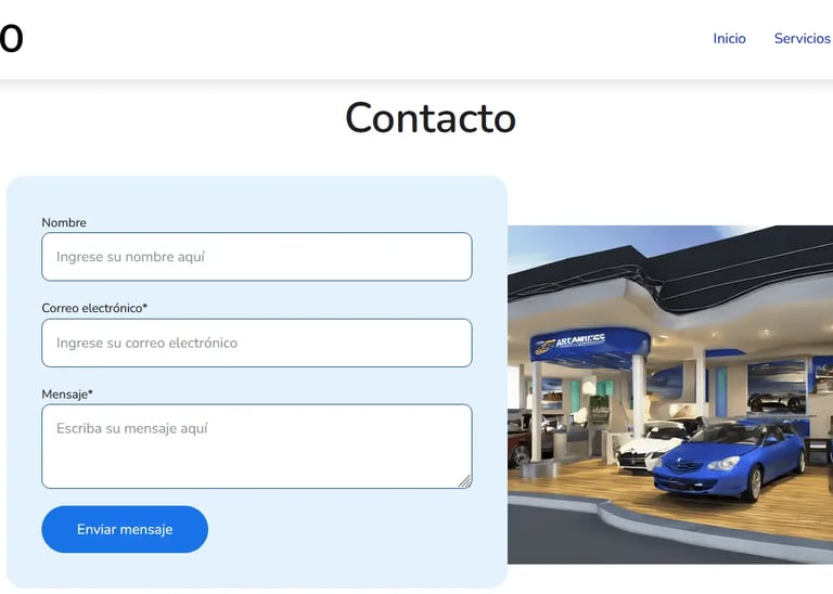 Formulario de contacto y tienda de venta de autos