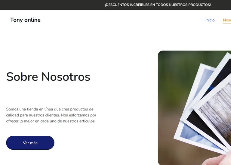 Sobre nosotros se compone de texto, botón y foto de publicidad