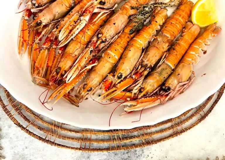 Fresh grilled langoustines prepared by private chef in Naxos