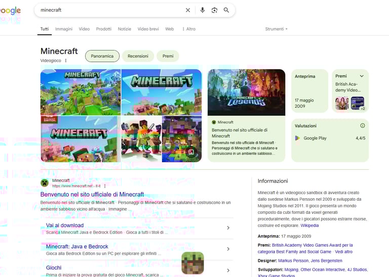 Immagine di Minecraft giocabile da Google.