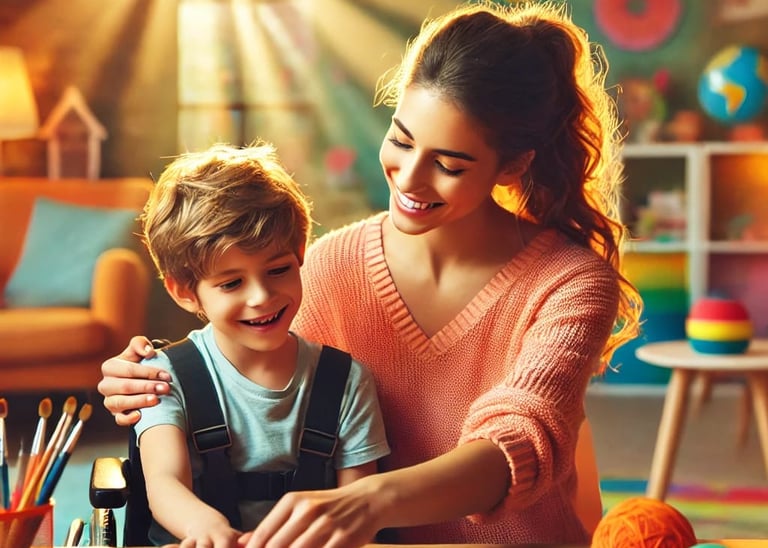 a woman and a child are playing with toys