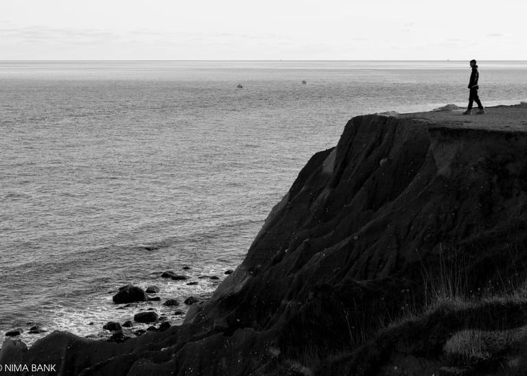 a person standing on a cliff overlooking the ocean