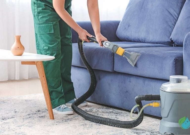 Nettoyage professionnel de canapé bleu à domicile par NetT à Toulouse