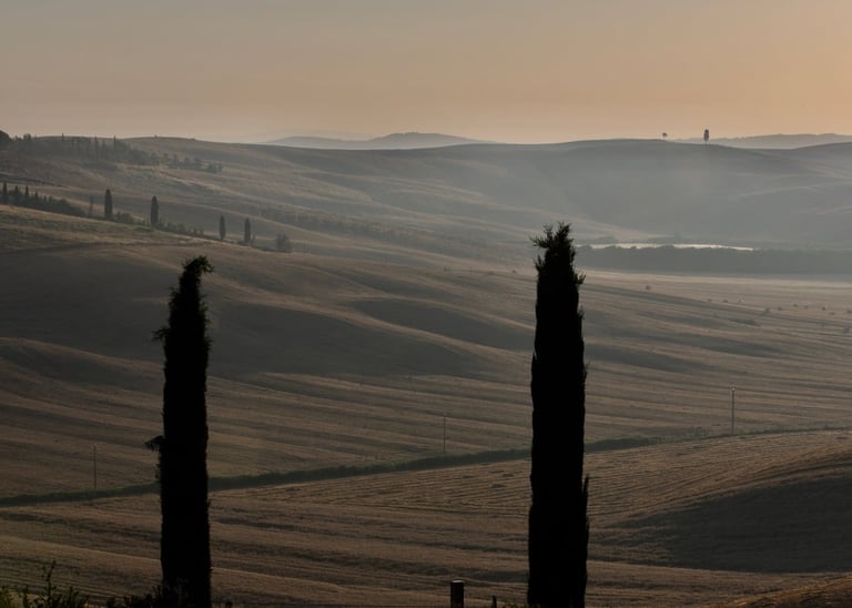 Crete Senesi at sunrise near Siena in Tuscany