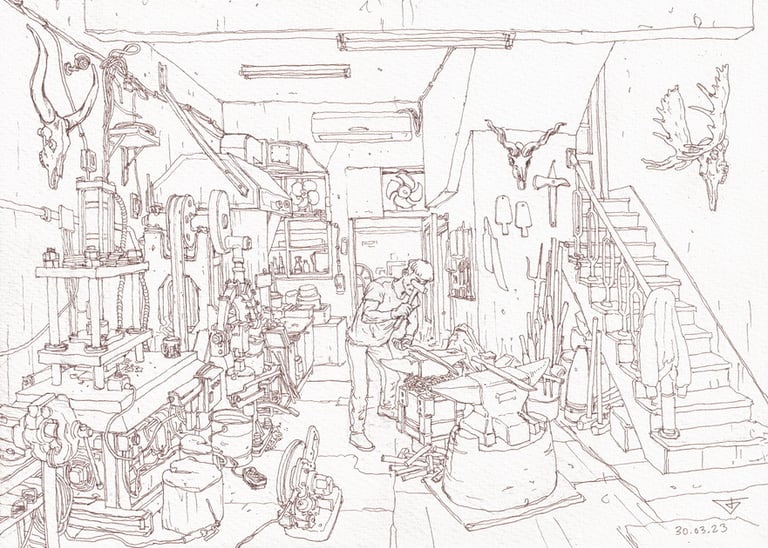 Urban sketch by artist evgeny bondarenko