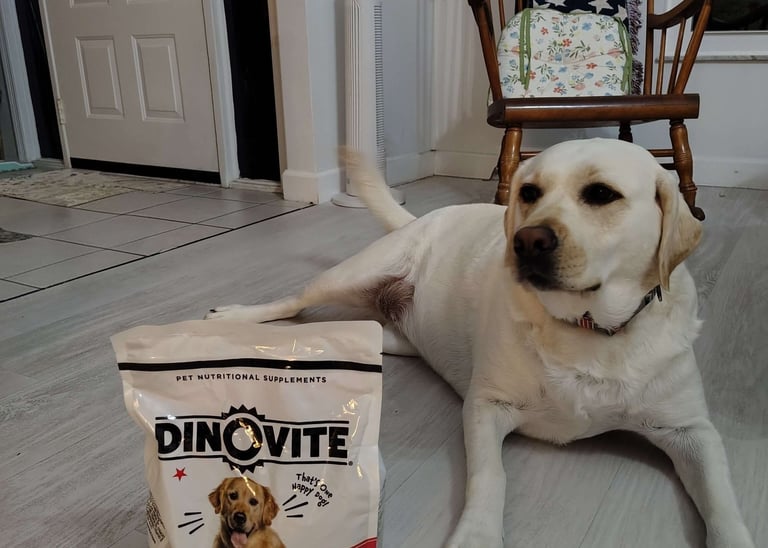 Loni with a bag of dinovite