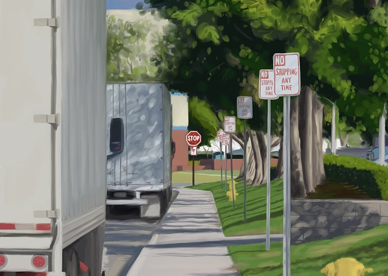 California suburbs - Trucks in Irvine - digital painting