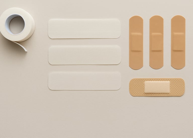 different plasters organized on the table