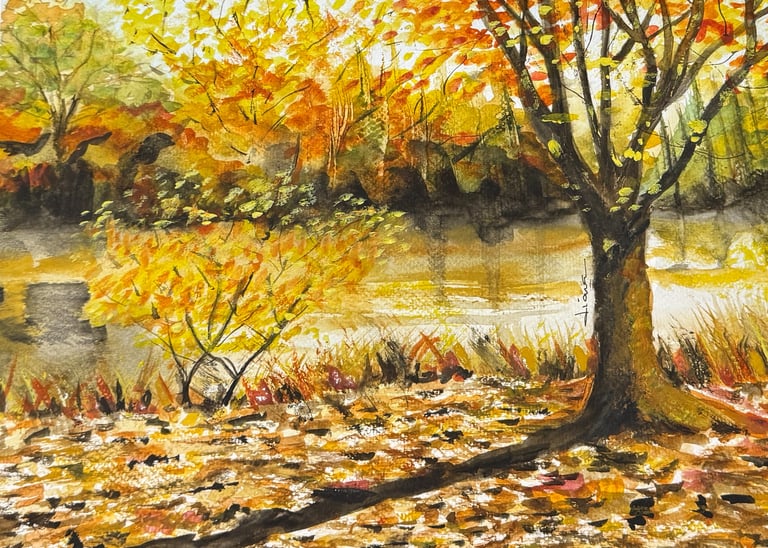 a painting of a tree in the fall