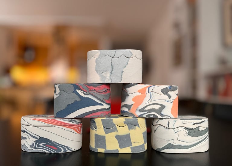 Nerikomi boxes stacked