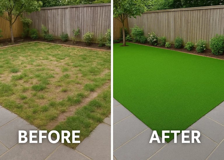 Artificial grass Berkshire – before and after lawn transformation with low maintenance installation