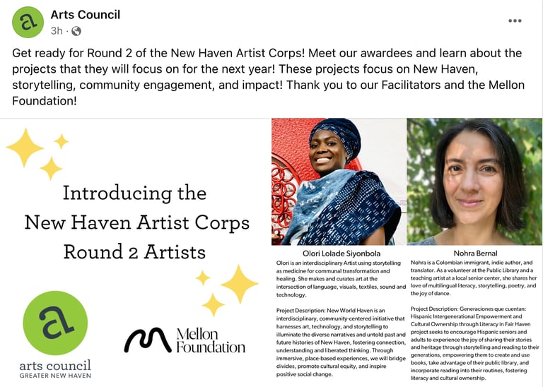 artist corps arts council greater new haven mellon foundation