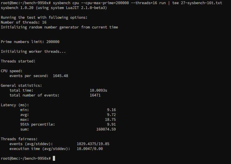 sysbench cpu output 16 threads