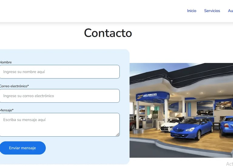 Formulario de contacto y tienda de venta de autos