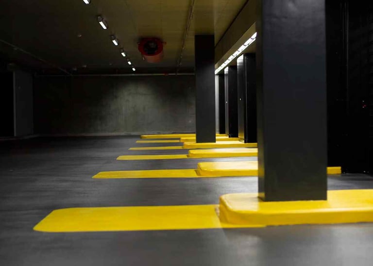 Commercial Parking Garage with Dark Concrete floors 