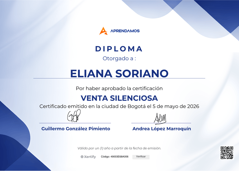 Eliana Lorena Soriano Certificación Venta Silenciosa