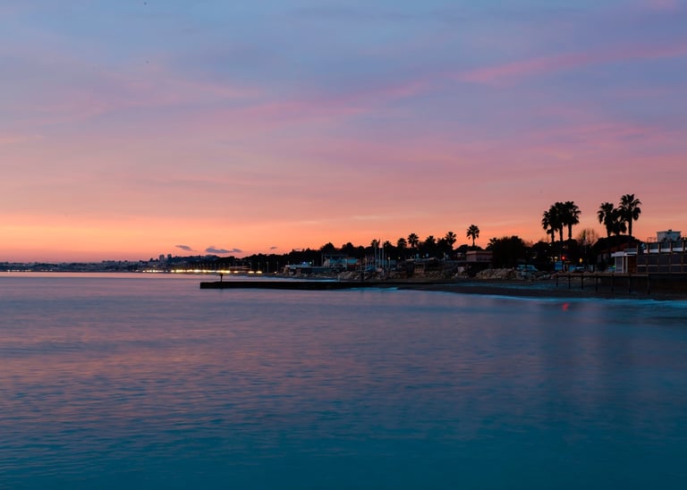 Villenuve Loubet a sunset view of a beach at dusk