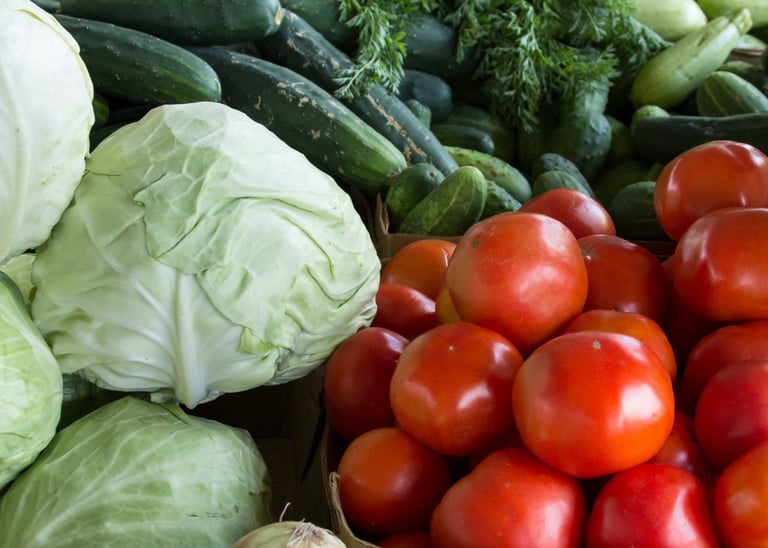 uien, sla, tomaten, komkommer en wortels