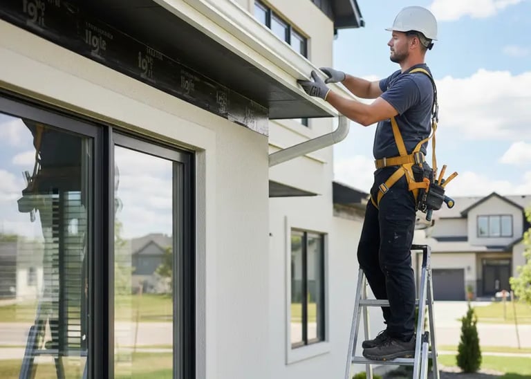 A contractor installing gutter in Riverton