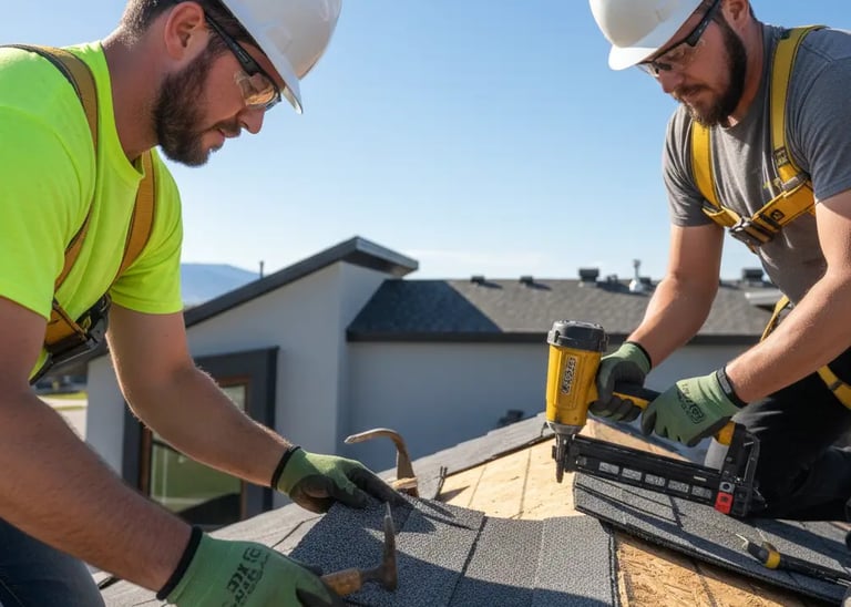two men working on roof replacement
