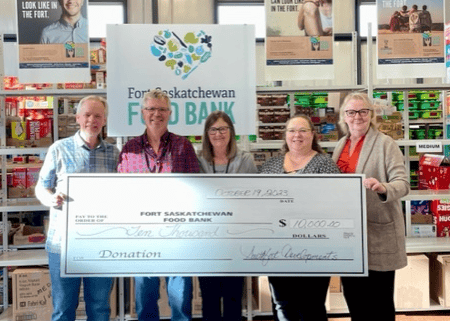 Allan and Fort Sask Food Bank volunteers