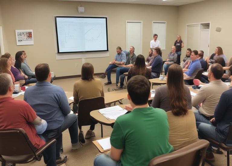 A community meeting in a homeowners association clubhouse.
