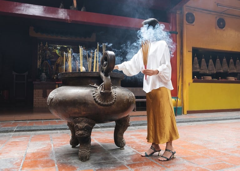 Pagoda prayer shot on film in Saigon