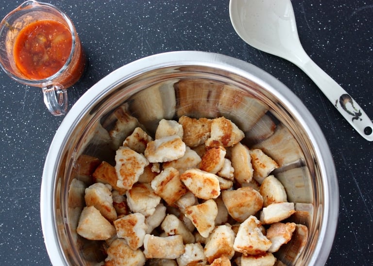 chunks of chicken fried