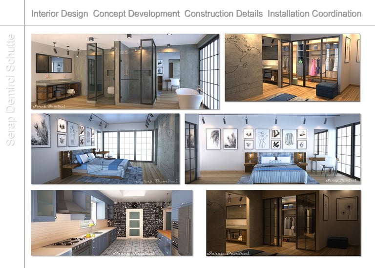 Industrial interior design, Bedroom interior, Kitchen interior, blue interior design