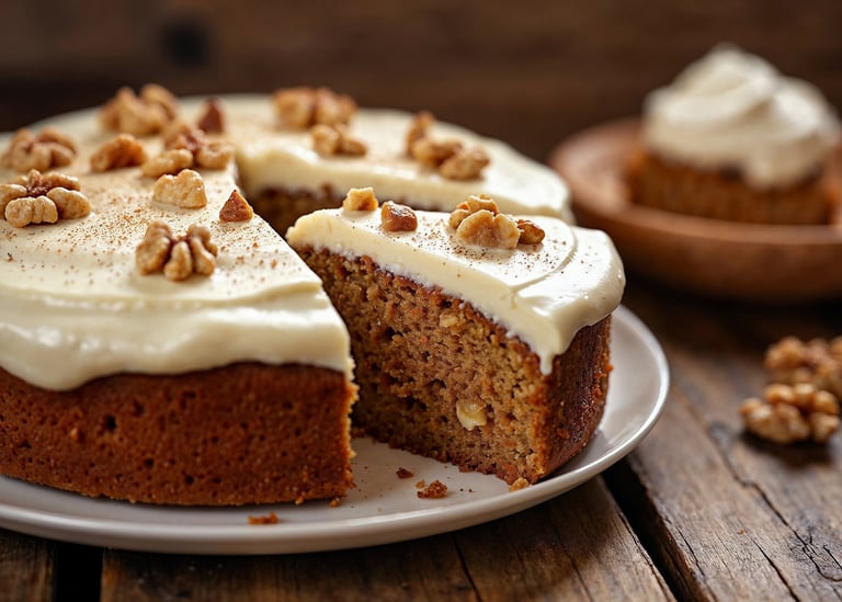 bolo de nozes com cobertura branca e nozes picadas