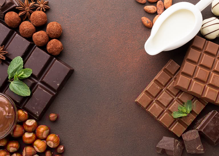 Barras de chocolate, trufas e especiarias