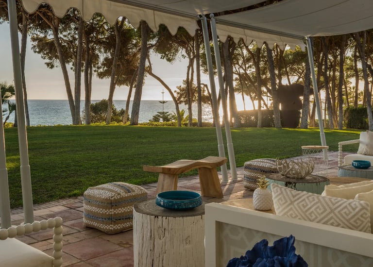 Sunset lounge setup at Villa El Rincon with sea views