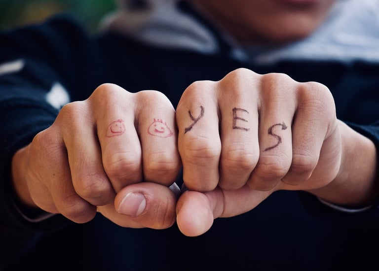 a man with two fingers with the words yes yes yes yes yes yes yes yes